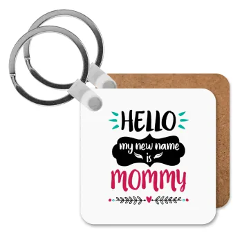 Hello, my new name is Mommy, Μπρελόκ Ξύλινο τετράγωνο MDF