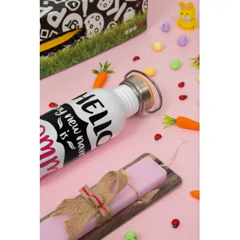 Hello, my new name is Mommy, Πασχαλινή Λαμπάδα με παγούρι μεταλλικό (620ml, stainless steel) & κερί αρωματικό πλακέ (30cm) (ΡΟΖ)