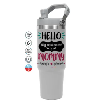 Hello, my new name is Mommy, GREY color, 890ml (30oz) stainless Steel Tumbler with Handle