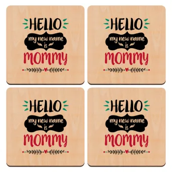 Hello, my new name is Mommy, ΣΕΤ x4 Σουβέρ ξύλινα τετράγωνα plywood (9cm)