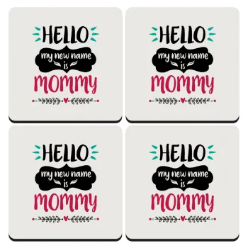 Hello, my new name is Mommy, ΣΕΤ 4 Σουβέρ ξύλινα τετράγωνα (9cm)