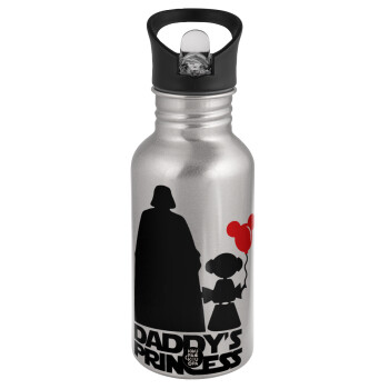 Daddy's princess, Water bottle Silver with straw, stainless steel 500ml