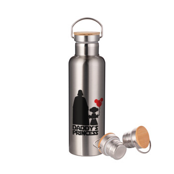 Daddy's princess, Stainless steel Silver with wooden lid (bamboo), double wall, 750ml