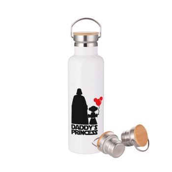 Daddy's princess, Stainless steel White with wooden lid (bamboo), double wall, 750ml