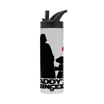 Daddy's princess, Metallic thermos bottle with straw & handle, stainless steel (Stainless steel 304), double-walled, 600ml.