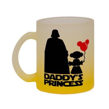 Daddy's princess, Κούπα γυάλινη δίχρωμη με βάση το κίτρινο ματ, 330ml