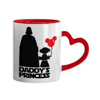 Daddy's princess, Κούπα καρδιά χερούλι κόκκινη, κεραμική, 330ml