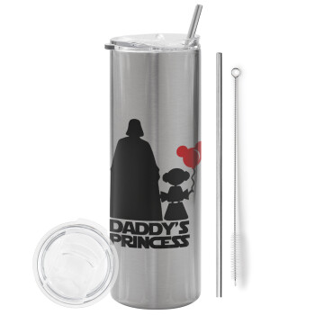 Daddy's princess, Tumbler stainless steel Silver 600ml, with metal straw & cleaning brush