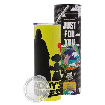 Daddy's princess, Neon Yellow Travel Tumbler, with metal straw (Stainless steel 304 Food grade, BPA free, 600ml)