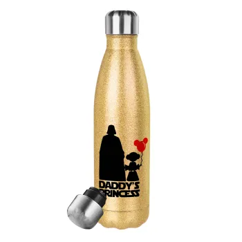 Daddy's princess, Glitter gold stainless steel thermos bottle, double-walled, 500ml