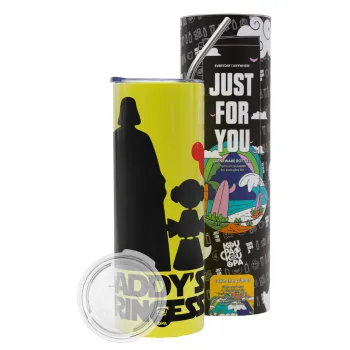 Daddy's princess, Neon Yellow Travel Tumbler θερμό, μεταλλικό καλαμάκι(Ανωξείδωτο 304 Food grade, BPA free, 600ml)