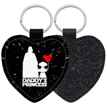 Daddy's princess, Μπρελόκ PU δερμάτινο glitter καρδιά ΜΑΥΡΟ