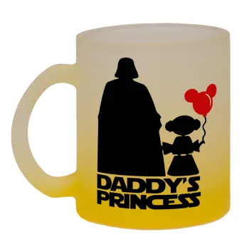 Daddy's princess, Κούπα γυάλινη δίχρωμη με βάση το κίτρινο ματ, 330ml