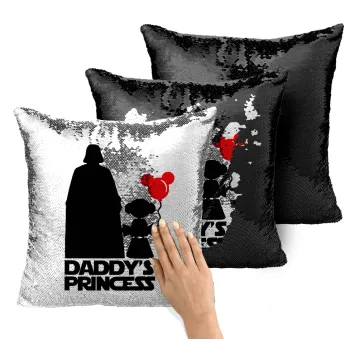 Daddy's princess, Μαξιλάρι καναπέ Μαγικό Μαύρο με πούλιες 40x40cm περιέχεται το γέμισμα