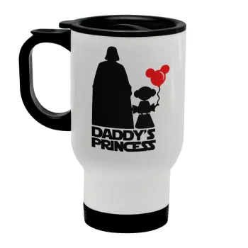 Daddy's princess, Κούπα ταξιδιού ανοξείδωτη με καπάκι, διπλού τοιχώματος (θερμό) λευκή 450ml