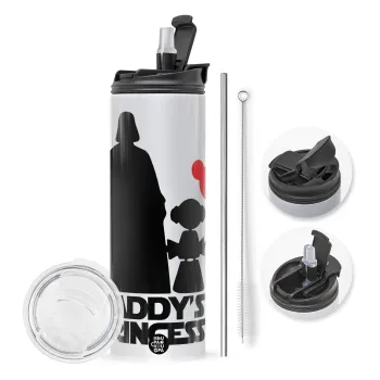 Daddy's princess, Travel Tumbler θερμό με διπλό καπάκι, μεταλλικό καλαμάκι και βούρτσα καθαρισμού (Ανωξείδωτο 304 Food grade, BPA free, 600ml)