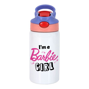 I'm Barbie girl, Children's hot water bottle, stainless steel, with safety straw, pink/purple (350ml)