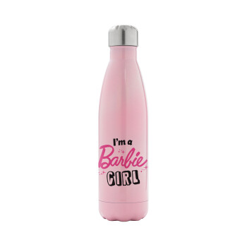 I'm Barbie girl, Μεταλλικό παγούρι θερμός Ροζ Ιριδίζον (Stainless steel), διπλού τοιχώματος, 500ml