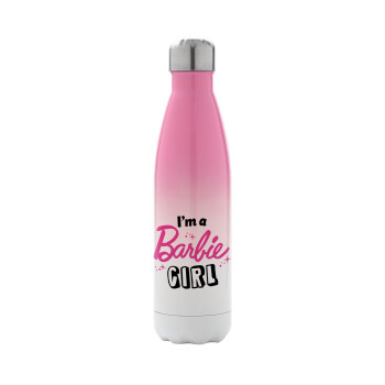I'm Barbie girl, Μεταλλικό παγούρι θερμός Ροζ/Λευκό (Stainless steel), διπλού τοιχώματος, 500ml