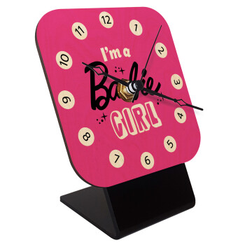 I'm Barbie girl, Επιτραπέζιο ρολόι σε φυσικό ξύλο (10cm)