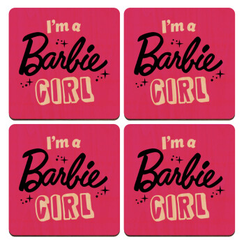 I'm Barbie girl, ΣΕΤ x4 Σουβέρ ξύλινα τετράγωνα plywood (9cm)