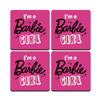 I'm Barbie girl, ΣΕΤ 4 Σουβέρ ξύλινα τετράγωνα (9cm)