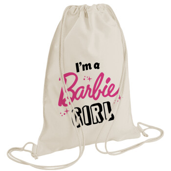 I'm Barbie girl, Τσάντα πλάτης πουγκί GYMBAG natural (28x40cm)
