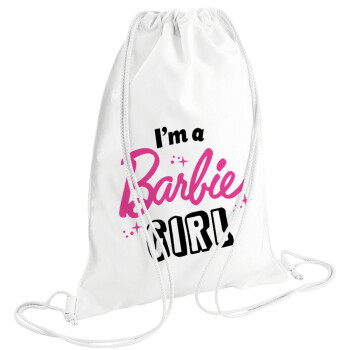 I'm Barbie girl, Τσάντα πλάτης πουγκί GYMBAG λευκή (28x40cm)