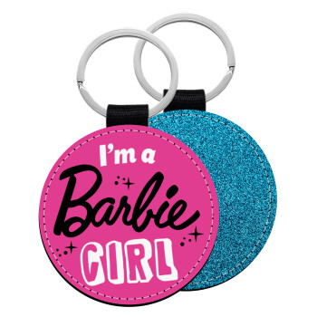 I'm Barbie girl, Μπρελόκ Δερματίνη, στρογγυλό ΜΠΛΕ (5cm)