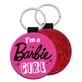 I'm Barbie girl, Μπρελόκ Δερματίνη, στρογγυλό ΚΟΚΚΙΝΟ (5cm)