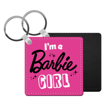 I'm Barbie girl, Μπρελόκ Δερματίνη, τετράγωνο ΜΑΥΡΟ (5x5cm)