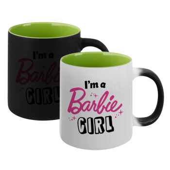I'm Barbie girl, Κούπα Μαγική εσωτερικό πράσινο, κεραμική 330ml που αλλάζει χρώμα με το ζεστό ρόφημα (1 τεμάχιο)