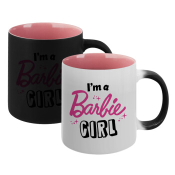 I'm Barbie girl, Κούπα Μαγική εσωτερικό ΡΟΖ, κεραμική 330ml που αλλάζει χρώμα με το ζεστό ρόφημα (1 τεμάχιο)