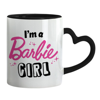 I'm Barbie girl, Κούπα καρδιά χερούλι μαύρη, κεραμική, 330ml