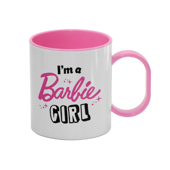 I'm Barbie girl, Κούπα (πλαστική) (BPA-FREE) Polymer Ροζ για παιδιά, 330ml