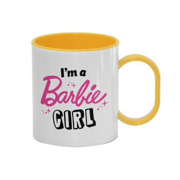 I'm Barbie girl, Κούπα (πλαστική) (BPA-FREE) Polymer Κίτρινη για παιδιά, 330ml