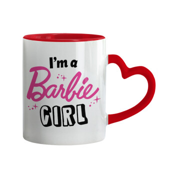 I'm Barbie girl, Κούπα καρδιά χερούλι κόκκινη, κεραμική, 330ml