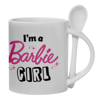 I'm Barbie girl, Κούπα, κεραμική με κουταλάκι, 330ml (1 τεμάχιο)