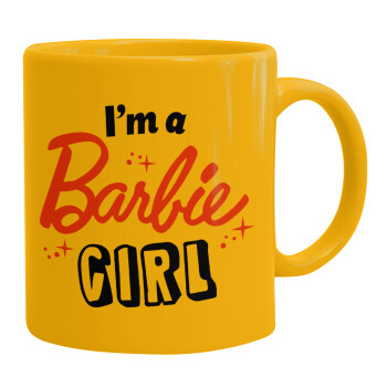 I'm Barbie girl, Ceramic coffee mug yellow, 330ml (1pcs)