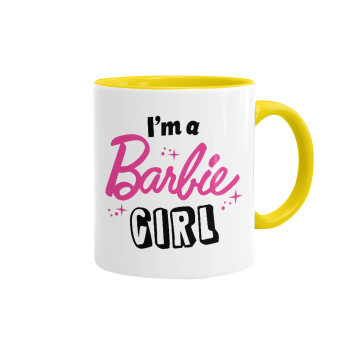 I'm Barbie girl, Κούπα χρωματιστή κίτρινη, κεραμική, 330ml