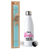Easter Set, metallic stainless steel water bottle (750ml) & aromatic flat Easter candle (30cm) (TURQUOISE)
