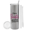Tumbler stainless steel Silver 600ml, with metal straw & cleaning brush