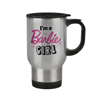 I'm Barbie girl, Stainless steel travel mug with lid, double wall 450ml