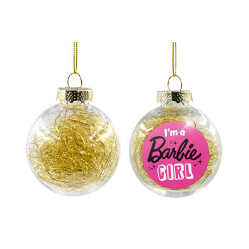 I'm Barbie girl, Χριστουγεννιάτικη μπάλα δένδρου διάφανη με χρυσό γέμισμα 8cm