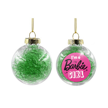 I'm Barbie girl, Χριστουγεννιάτικη μπάλα δένδρου διάφανη με πράσινο γέμισμα 8cm