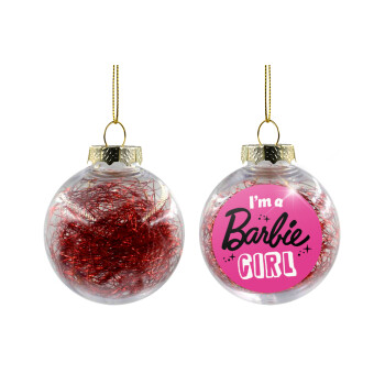 I'm Barbie girl, Χριστουγεννιάτικη μπάλα δένδρου διάφανη με κόκκινο γέμισμα 8cm
