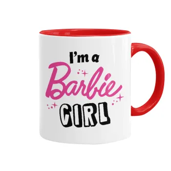 I'm Barbie girl, Κούπα χρωματιστή κόκκινη, κεραμική, 330ml