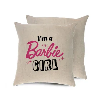 I'm Barbie girl, Μαξιλάρι καναπέ ΛΙΝΟ 40x40cm περιέχεται το  γέμισμα