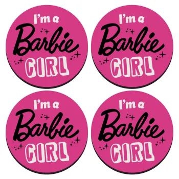 I'm Barbie girl, ΣΕΤ 4 Σουβέρ ξύλινα στρογγυλά (9cm)