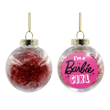 I'm Barbie girl, Transparent Christmas tree ball ornament with red filling 8cm
